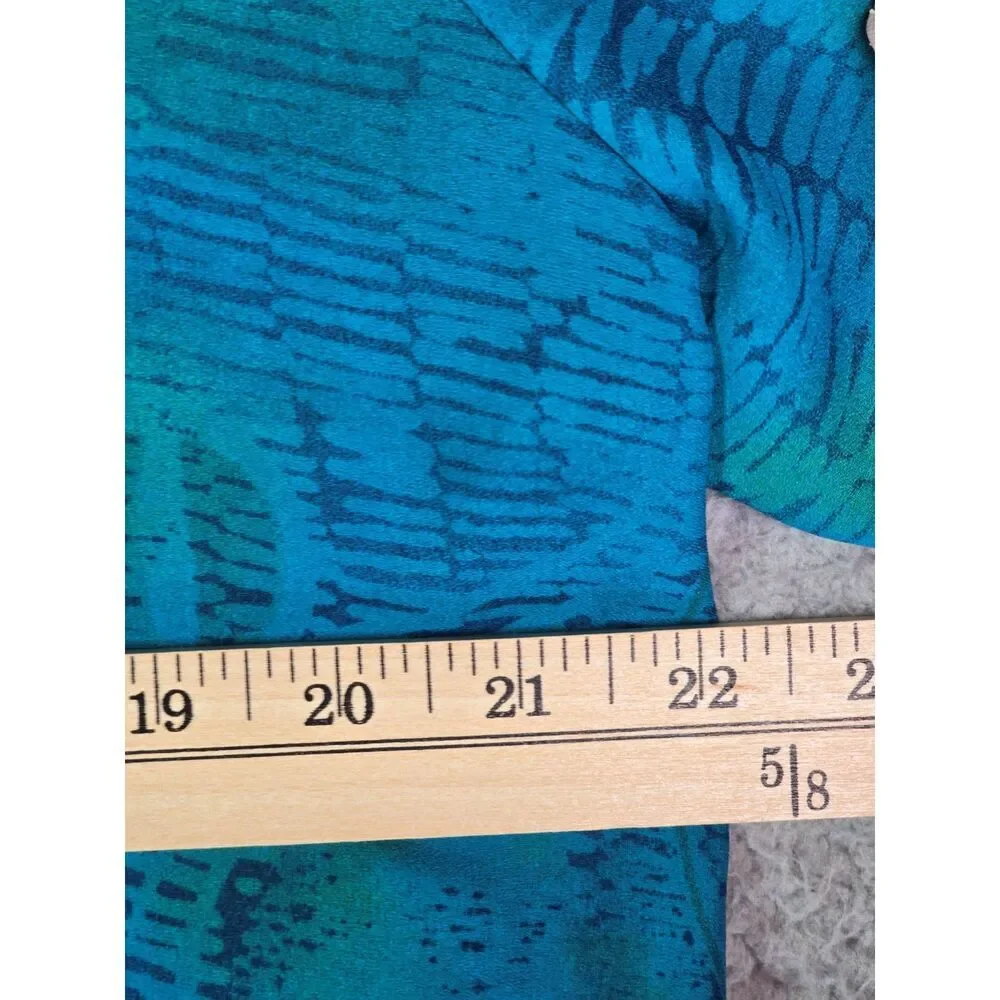 IN Studio Blouse Teal XL Vintage 90s Border Print Boho Side Slits